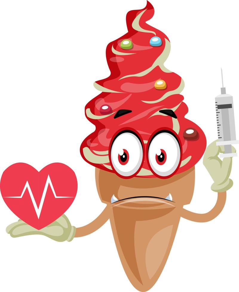Ice cream with broken heart, illustration, vector on white background.