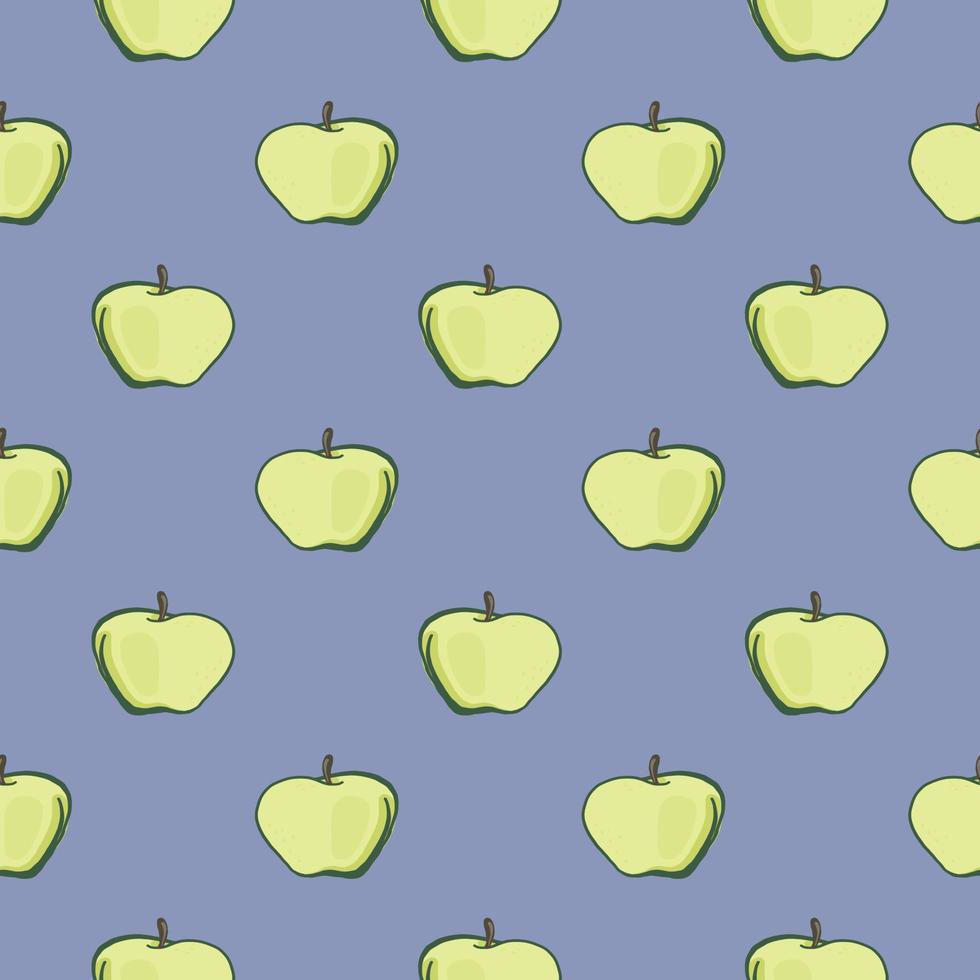 Green apple , seamless pattern on a violet background. vector