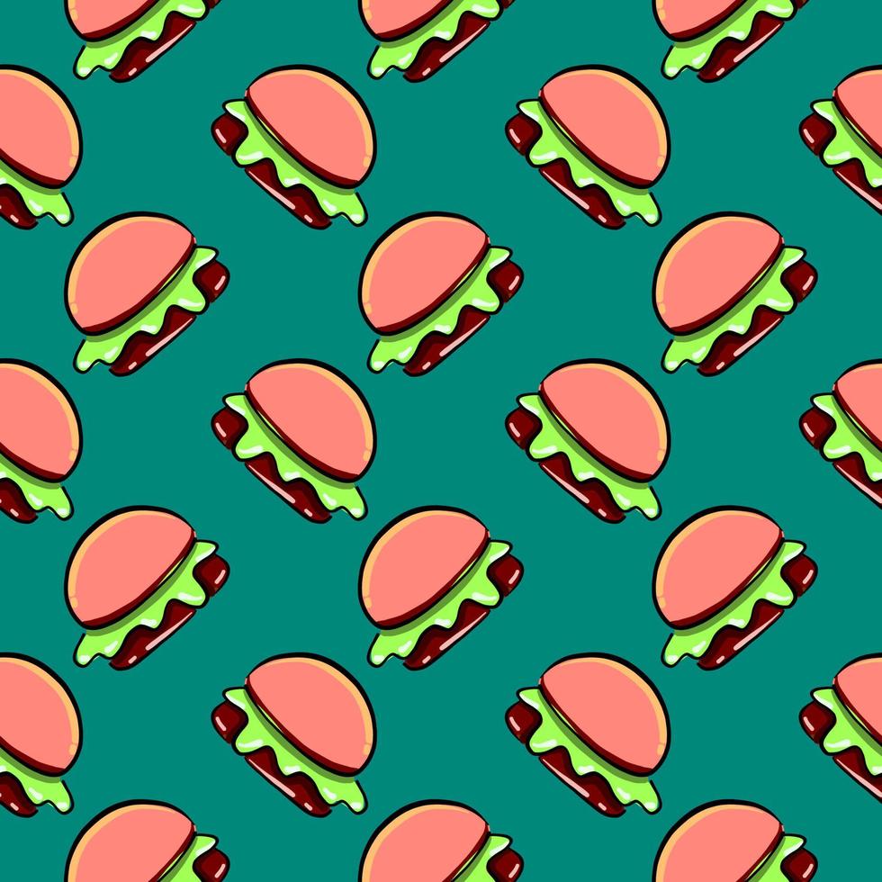 Little burgers, seamless pattern on green background. vector