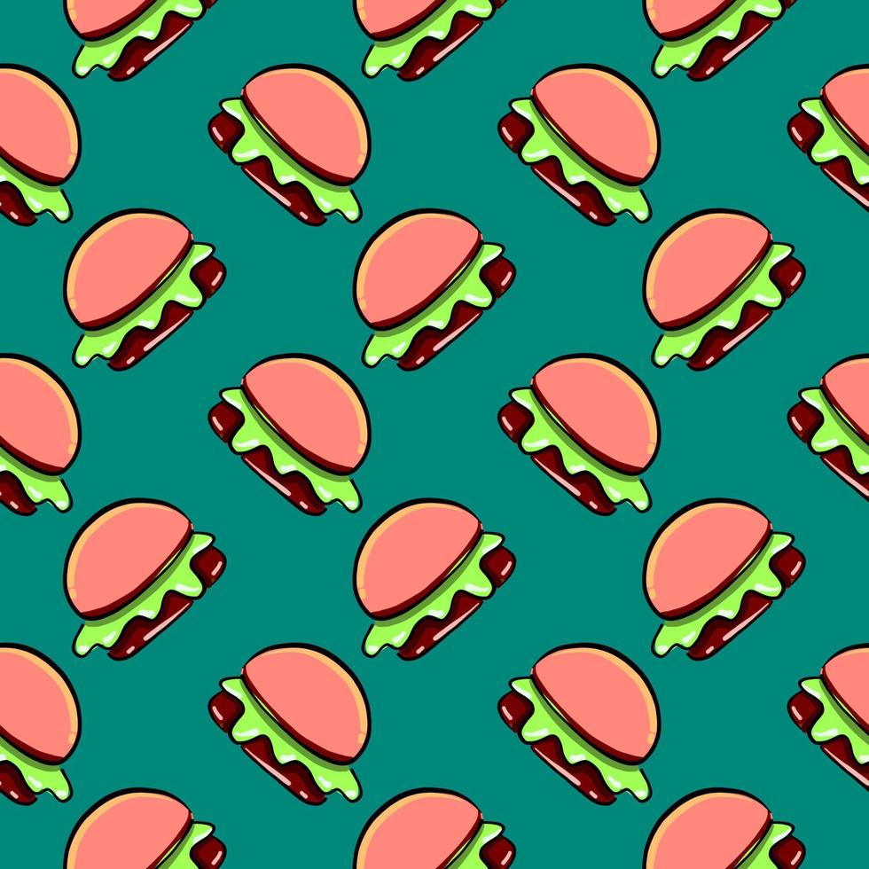 Little burgers, seamless pattern on green background. vector