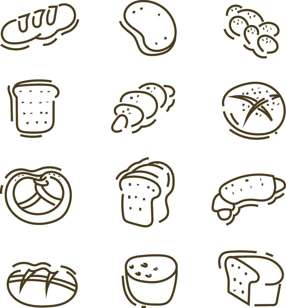 diferentes tipos de pan, ilustración, vector sobre un fondo blanco