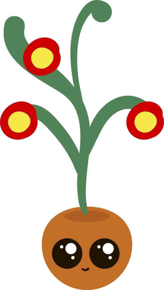 Cute flower plant in a pot, illustration, vector on white background.