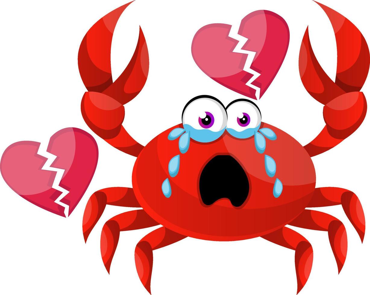 Crab with broken heart, illustration, vector on white background.