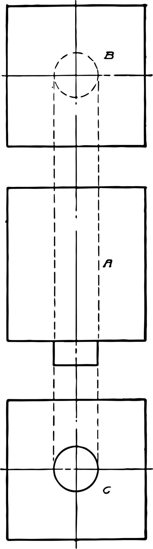 Projection of Square Bar With Cylindrical Portion vintage illustration