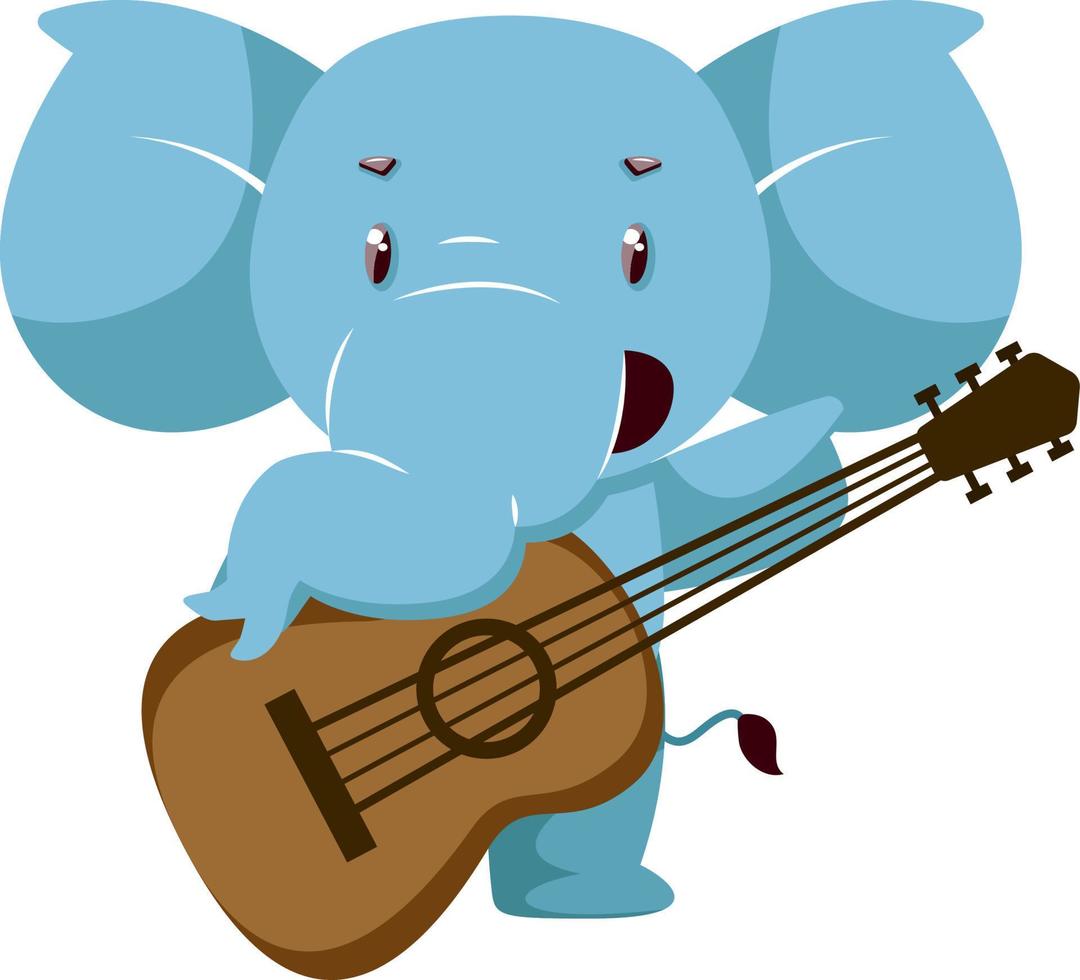 Elefante con guitarra, ilustración, vector sobre fondo blanco.