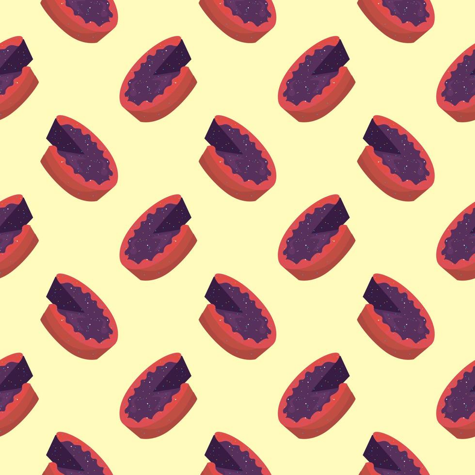 Tasty blueberry pie,seamless pattern on light yellow background. vector