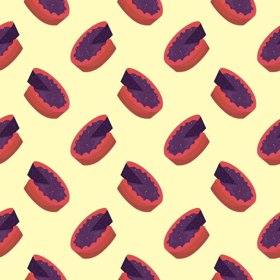 Tasty blueberry pie,seamless pattern on light yellow background. vector