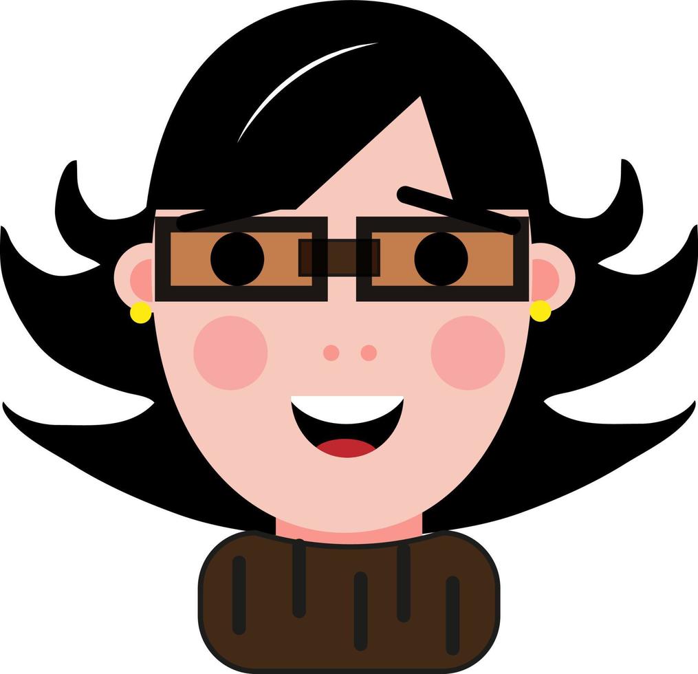 Girl with black hair and square glasses, illustration, vector on a white background.