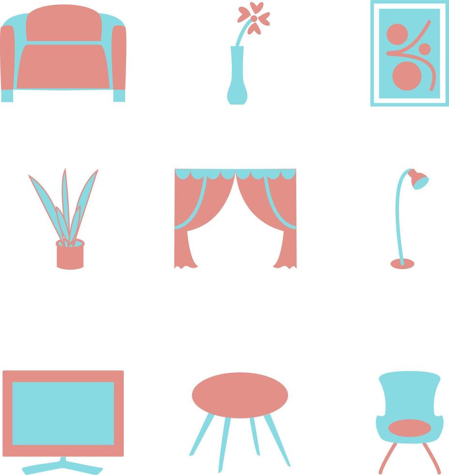 Living room furniture, illustration, vector on a white background.