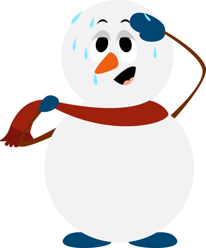 Snowman melting, illustration, vector on white background.