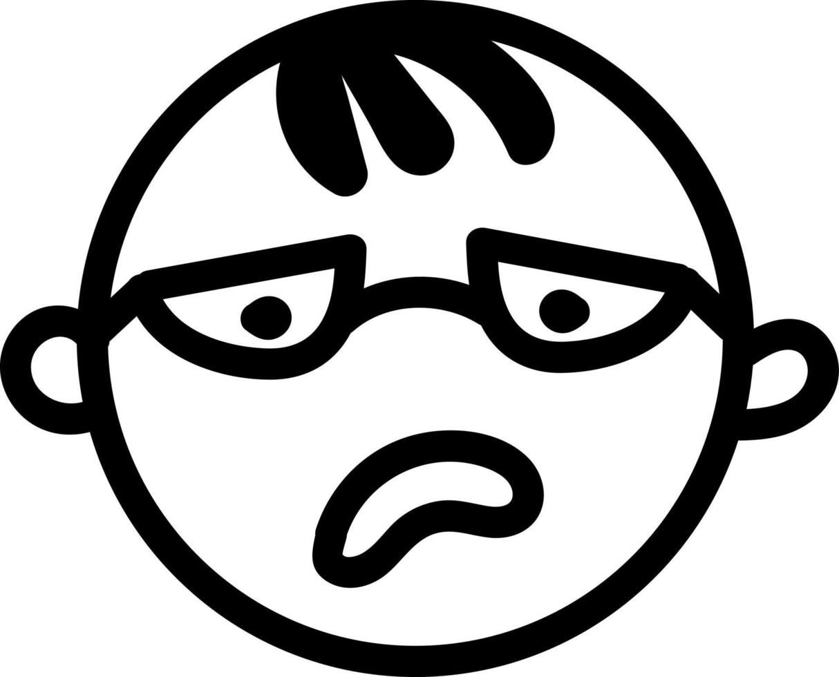 Disgusted boy with glasses, icon illustration, vector on white background