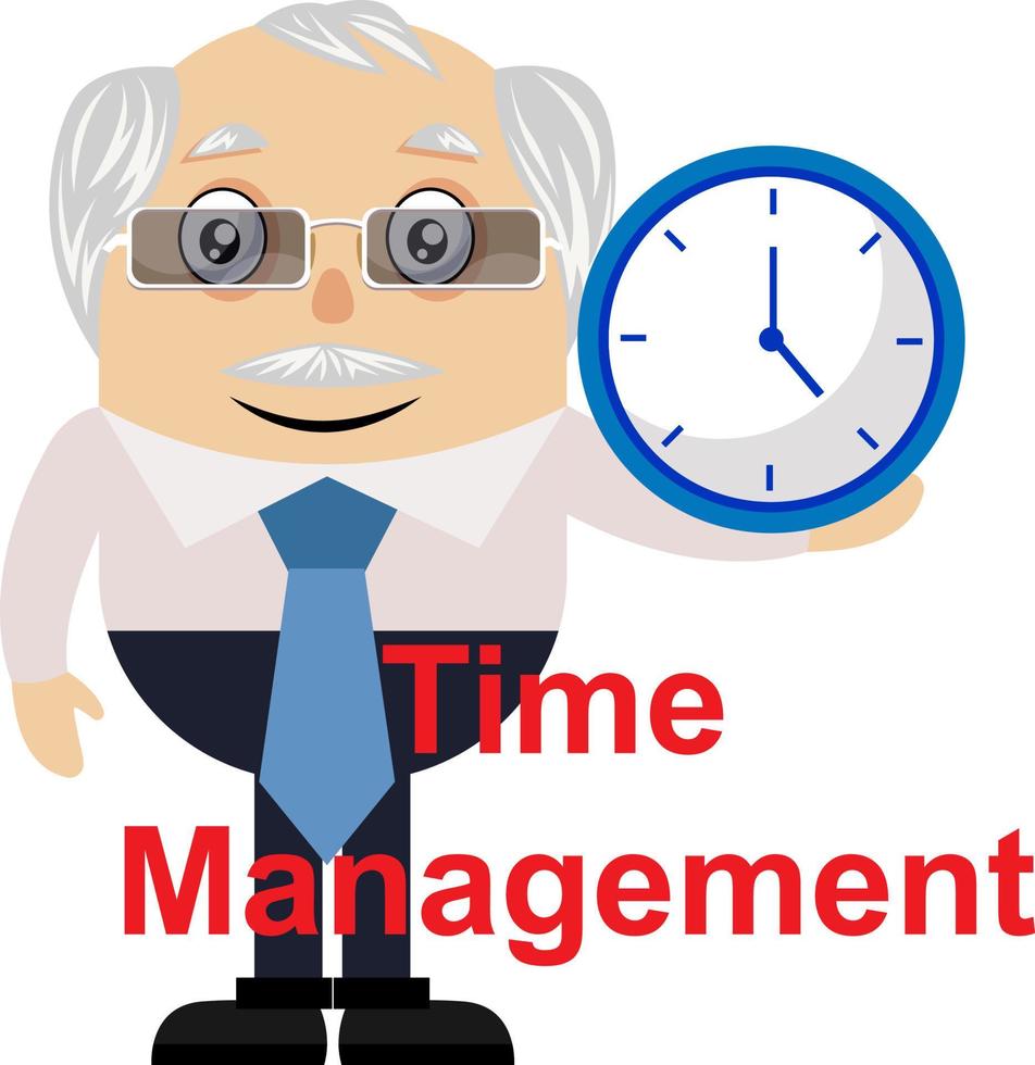 Old man with clock, illustration, vector on white background.