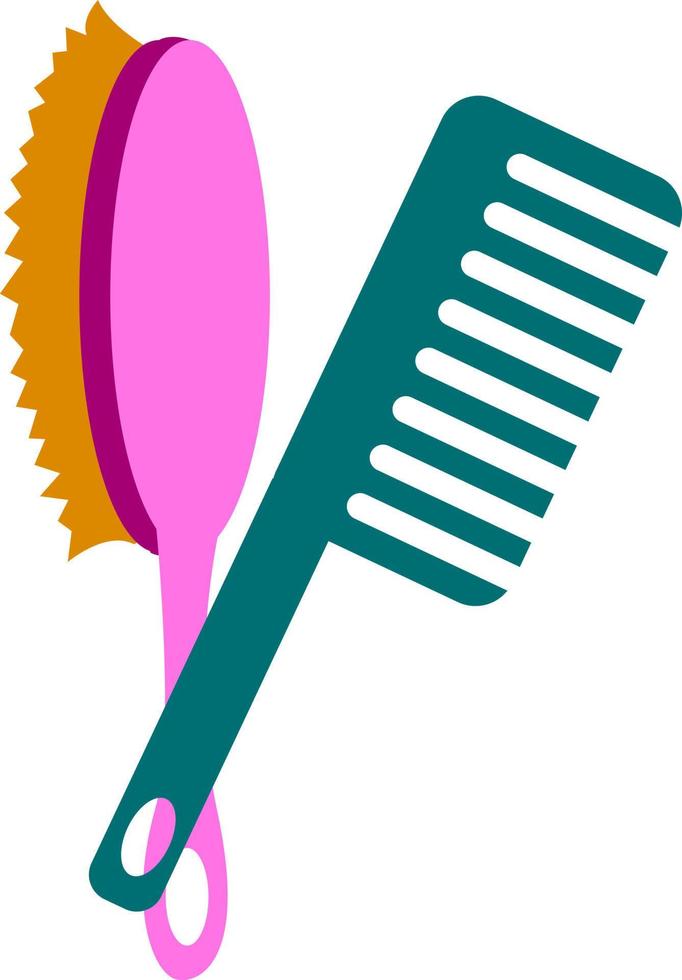 Brush and comb, illustration, vector on white background.