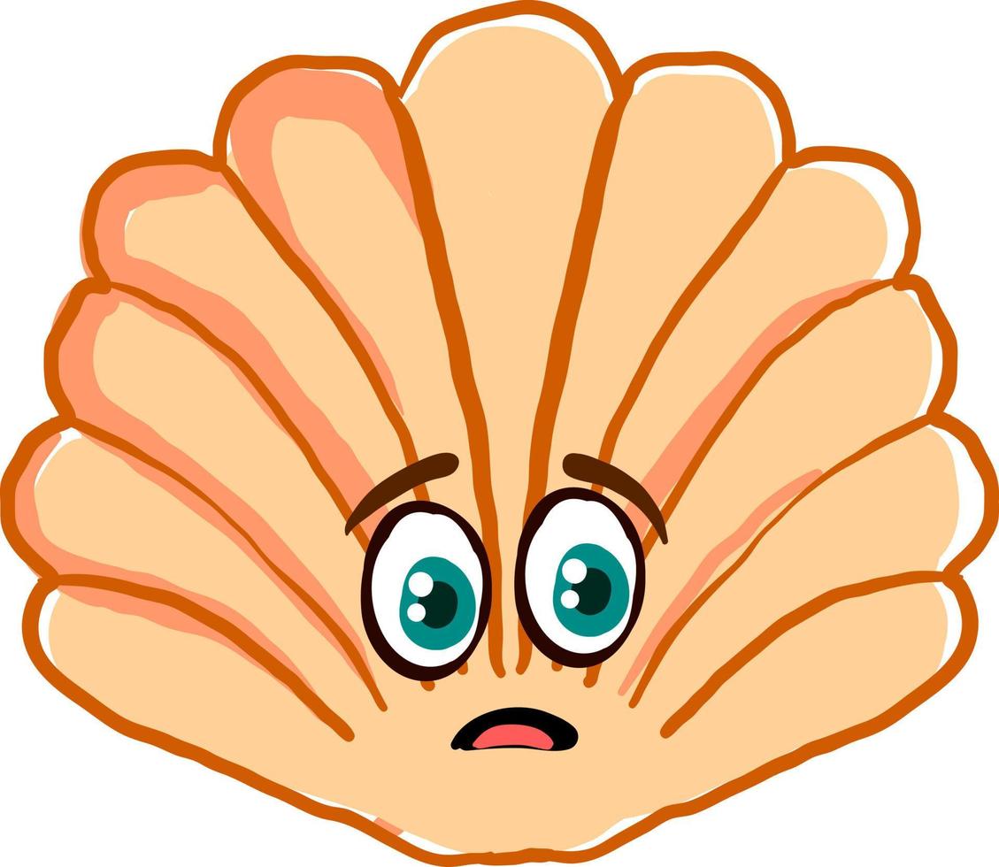 Sad seashell, illustration, vector on white background.