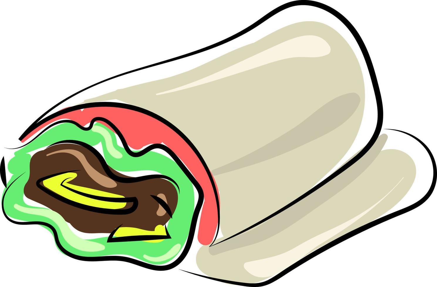 Shawarma drawing, illustration, vector on white background.