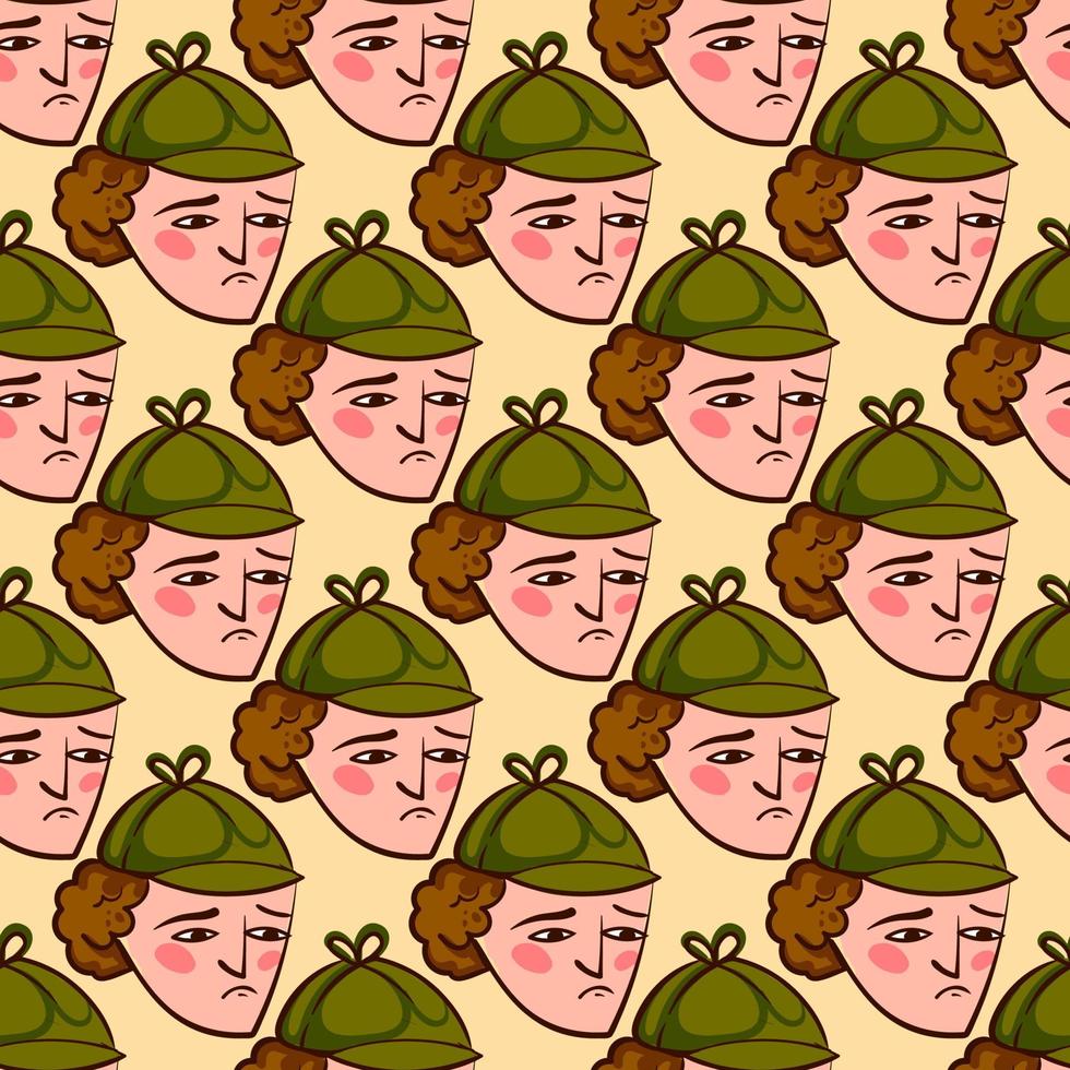 Young Sherlock Holmes, seamless pattern on orange background. vector