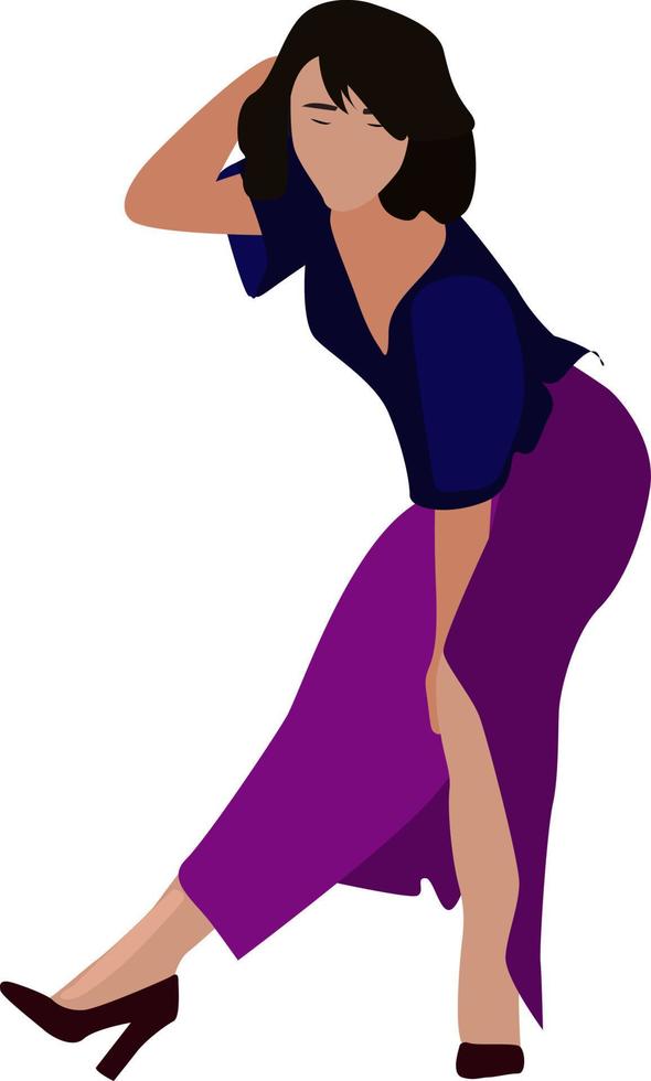 Girl with purple skirt, illustration, vector on white background.