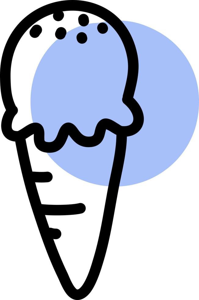 Blue ice cream in a cone with sprinkles, illustration, vector on a white background