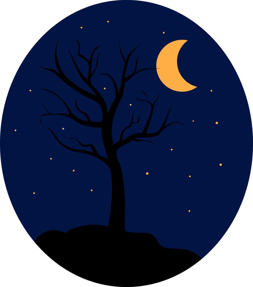 árbol en la noche, ilustración, vector sobre fondo blanco.