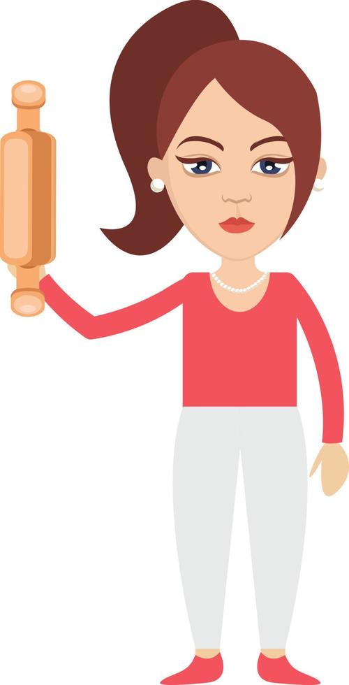 Woman with rolling pin, illustration, vector on white background.