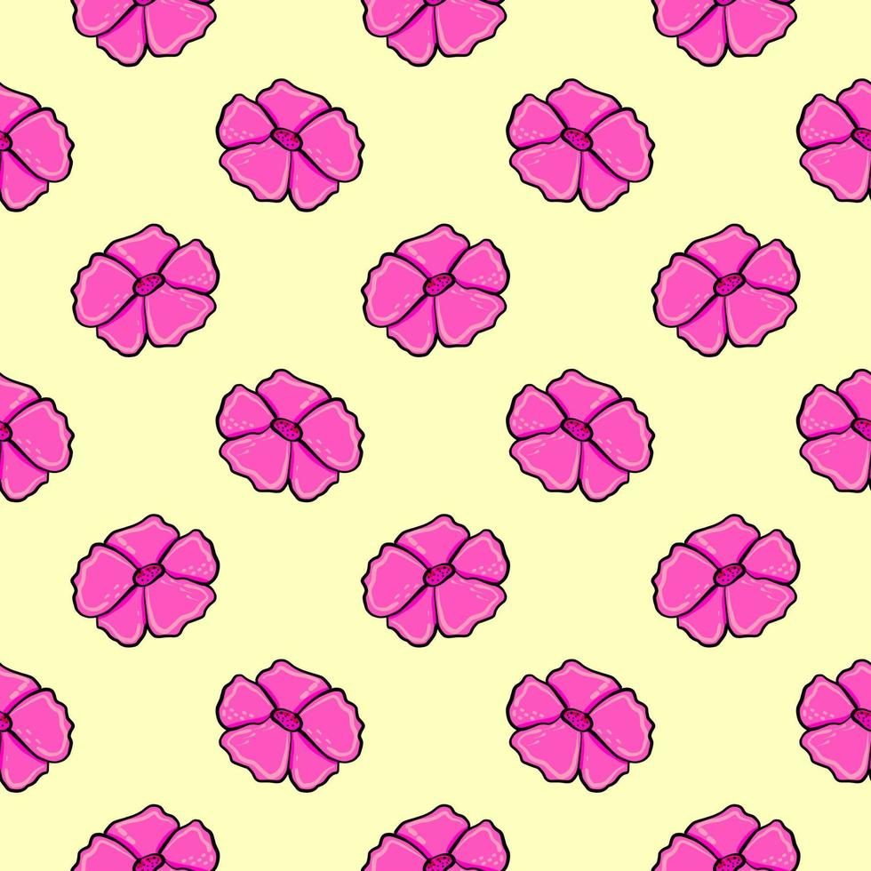 Minimal pink flower, seamless pattern on beige background. vector