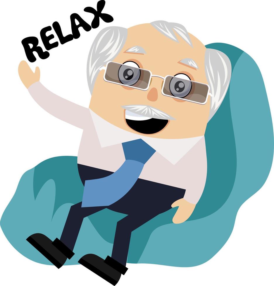 Old man relaxing in chair, illustration, vector on white background.