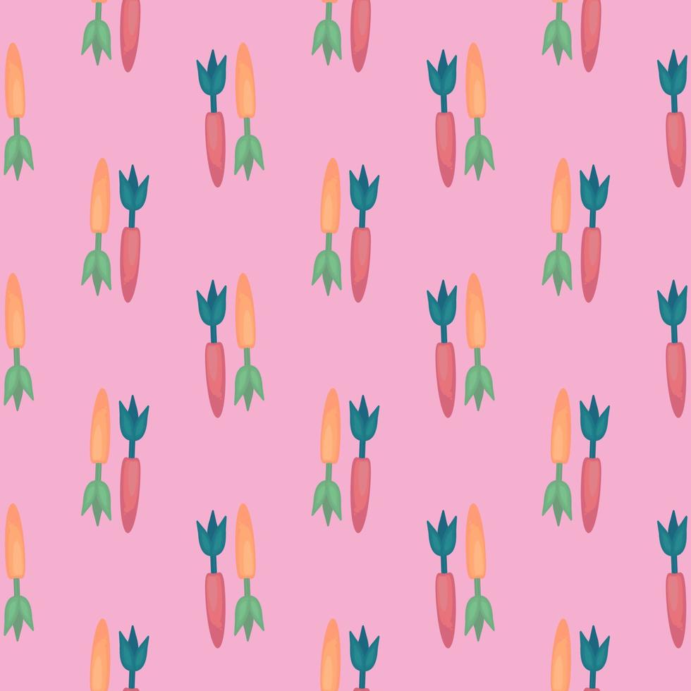 Small carrots , seamless pattern on a pink background. vector
