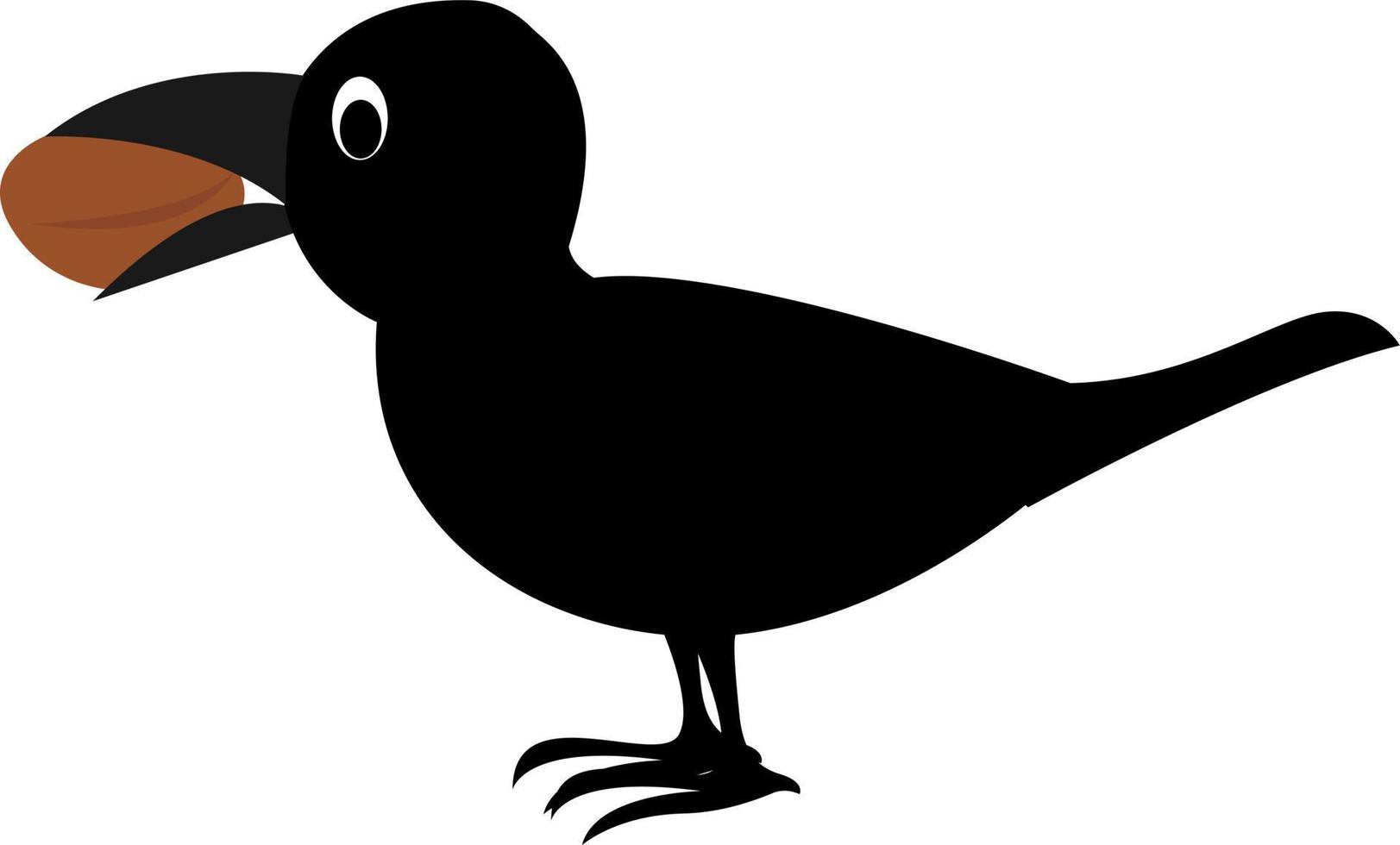 Crow with a nut, illustration, vector on white background.