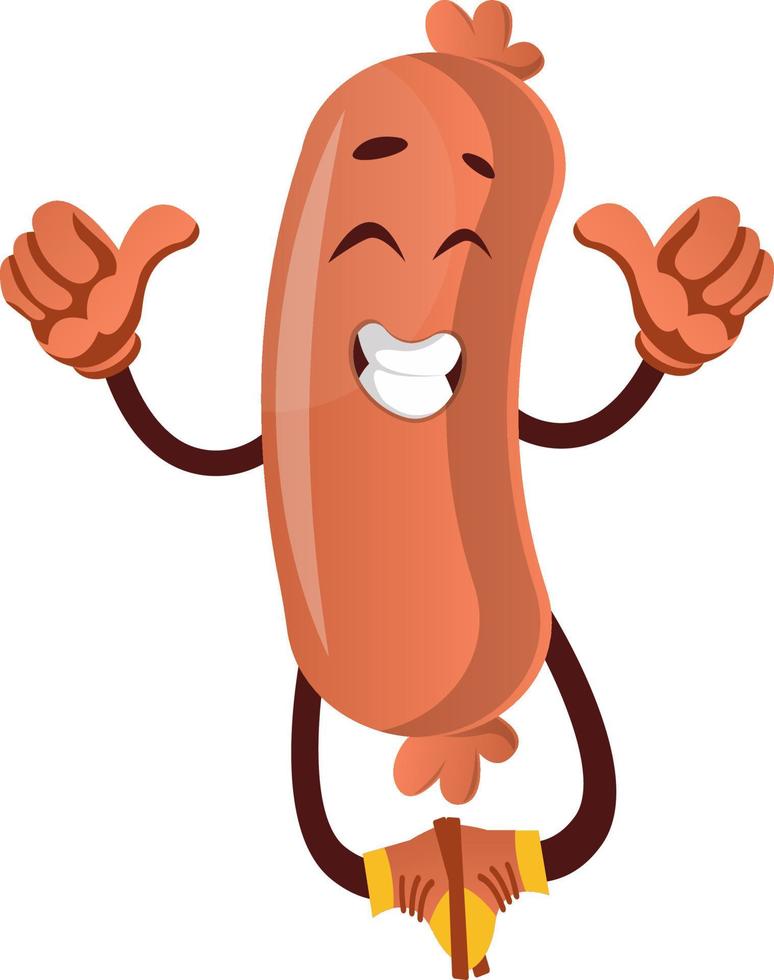 Happy sausage, illustration, vector on white background.