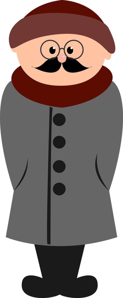 Man in coat, illustration, vector on white background.