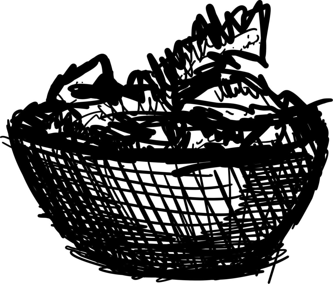 Basket sketch, illustration, vector on white background.