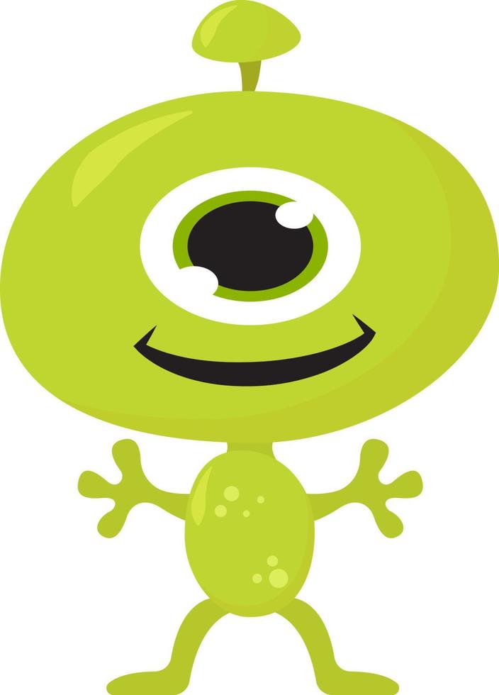 Green cute alien with one eye , illustration, vector on white background