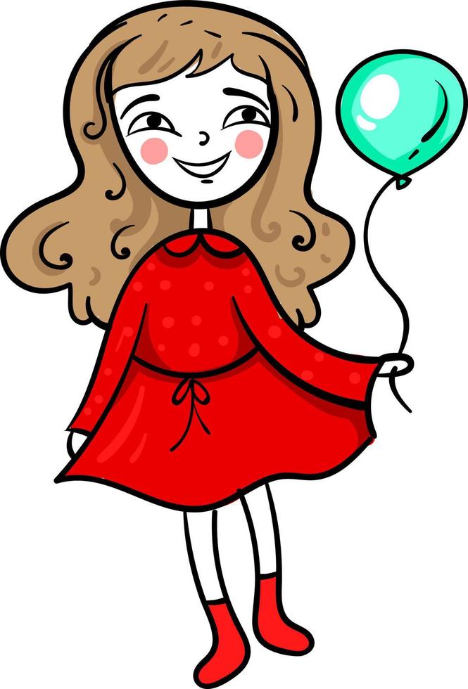 Girl in red dress, illustration, vector on white background