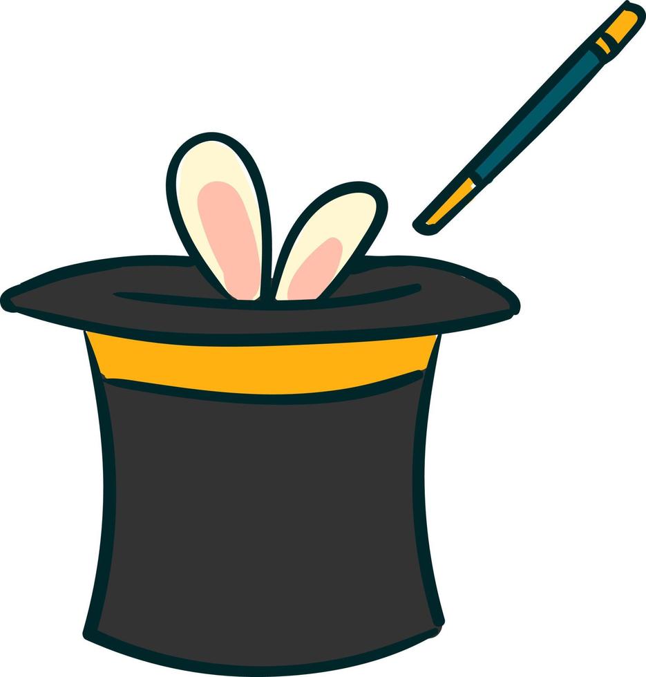 rabbit in a magic hat, illustration, vector on white background