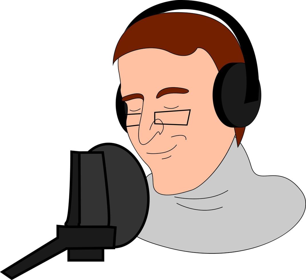 Radio host, illustration, vector on white background.