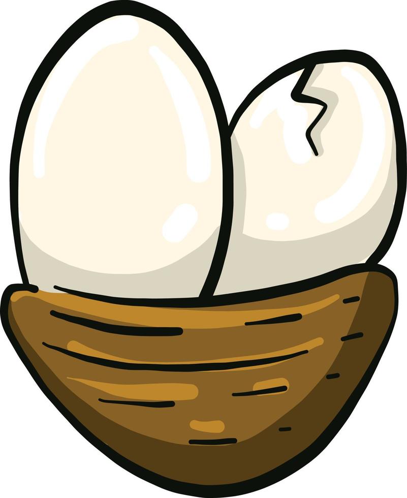 Eggs in basket, illustration, vector on a white background.