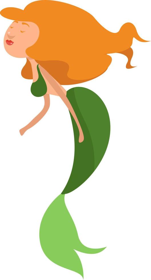 Sirena con cola verde, ilustración, vector sobre fondo blanco.