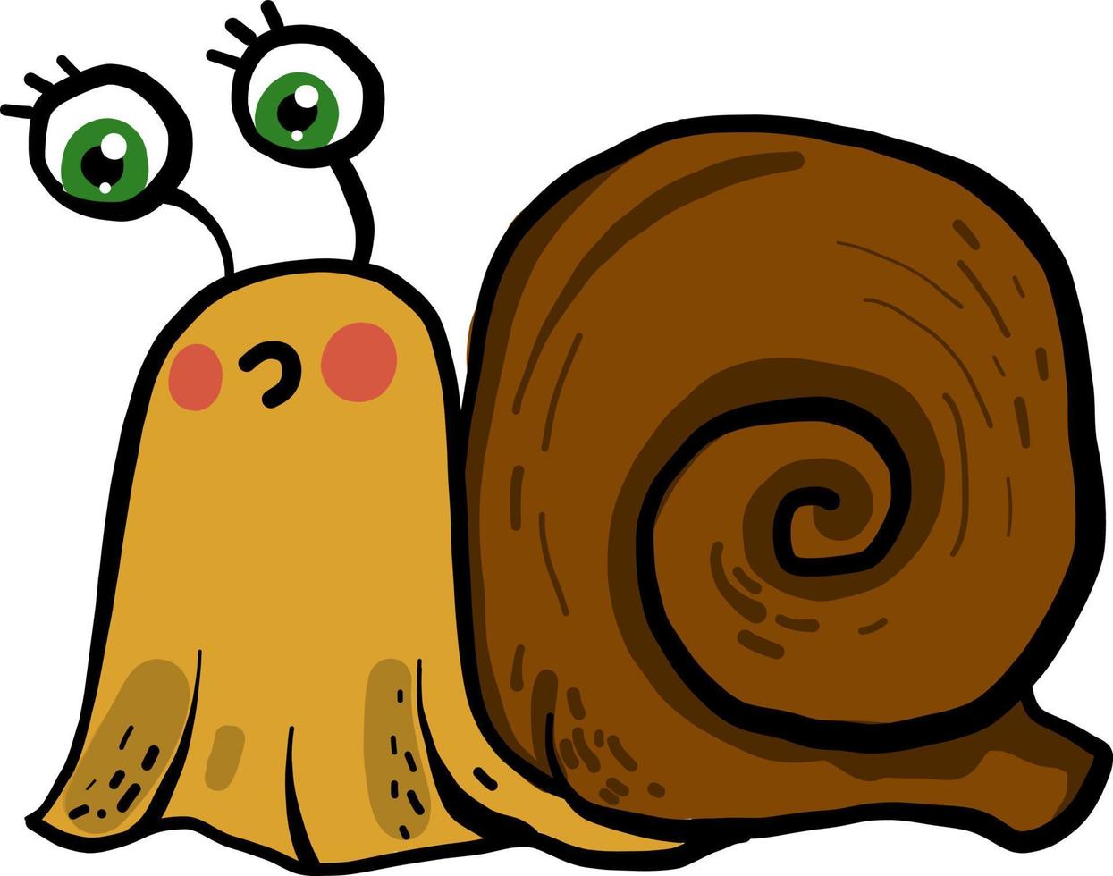 Surprised snail, illustration, vector on white background