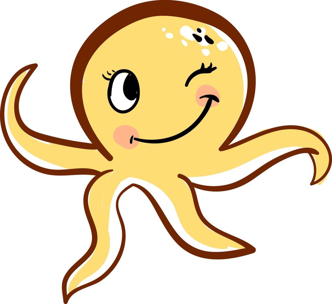 Yellow octopus, illustration, vector on white background.