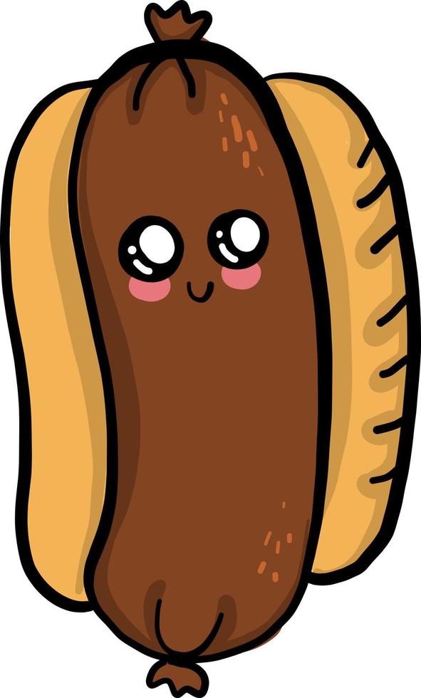 Hot dog in a bun, illustration, vector on white background