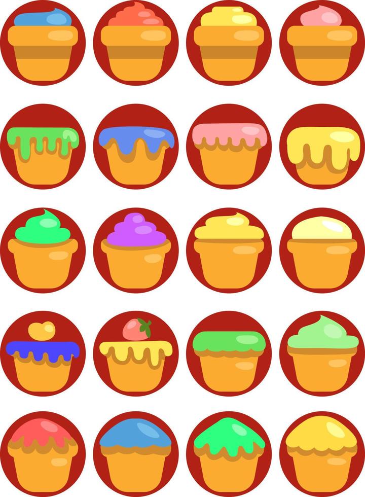 paquete de iconos de cupcakes, ilustración, vector sobre fondo blanco.