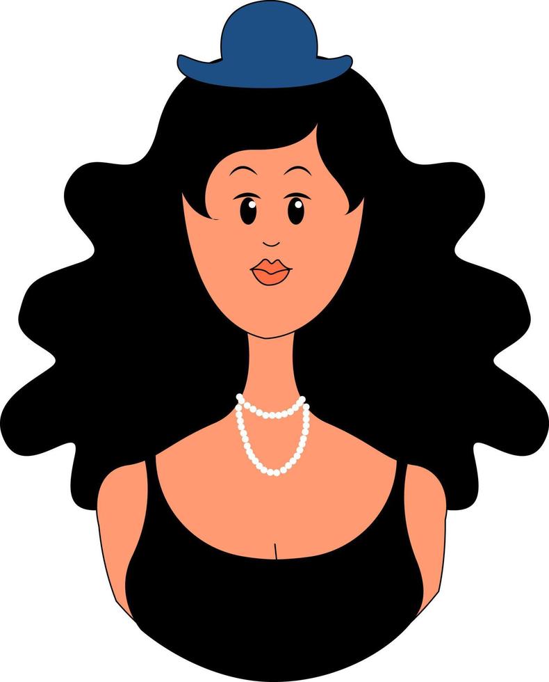 Chica con pequeño sombrero azul, ilustración, vector sobre fondo blanco.