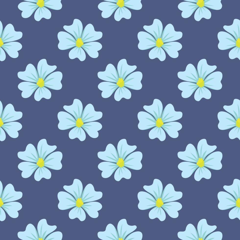 Blue minimal flowers,seamless pattern on dark blue background. vector