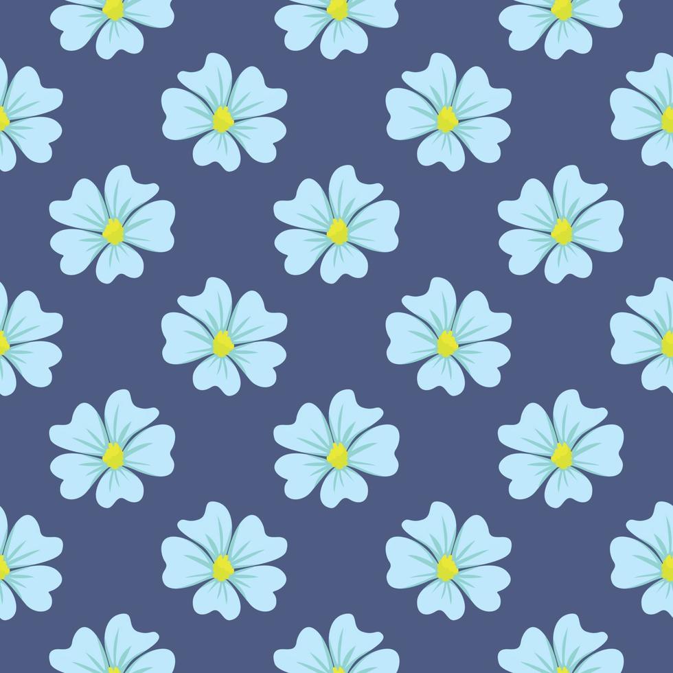 flores mínimas azules, patrón sin costuras sobre fondo azul oscuro. vector