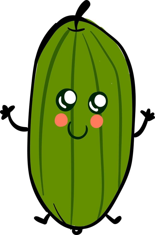 Lindo pepino con ojos, ilustración, vector sobre fondo blanco.