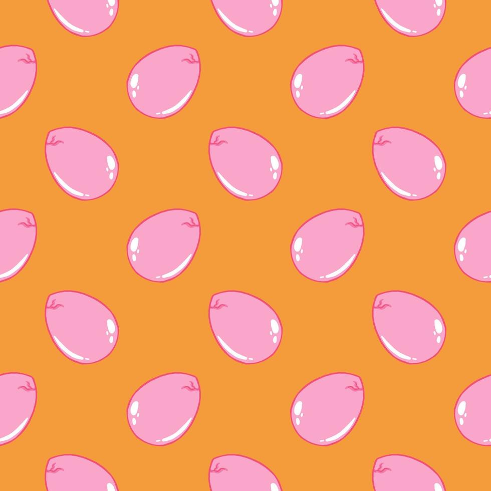 huevos rosas, patrón sin costuras sobre fondo naranja. vector