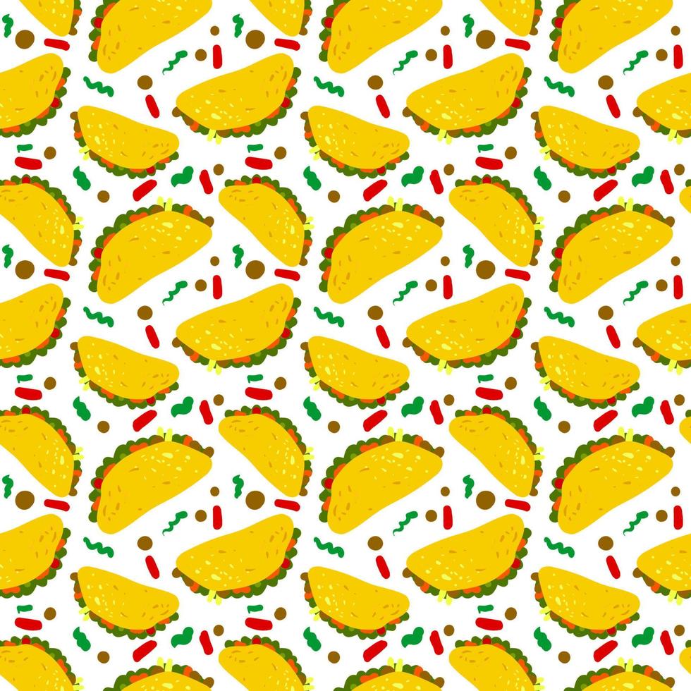 Taco wallpaper, illustration, vector on white background.