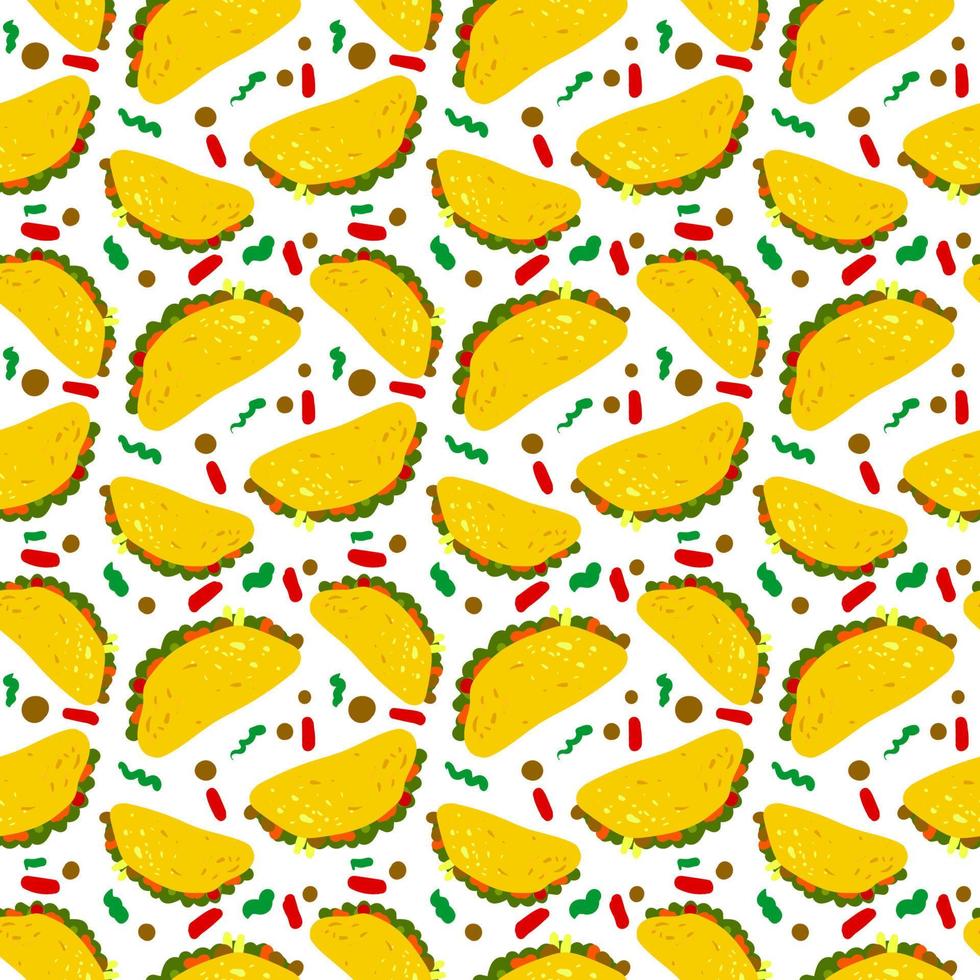 Taco wallpaper, illustration, vector on white background.