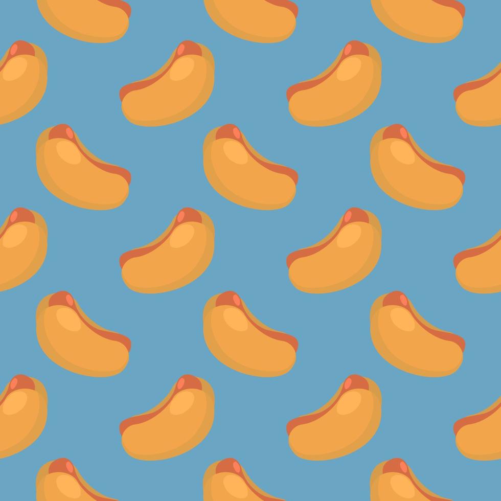 Delicious Hot dog , seamless pattern on a blue background. vector