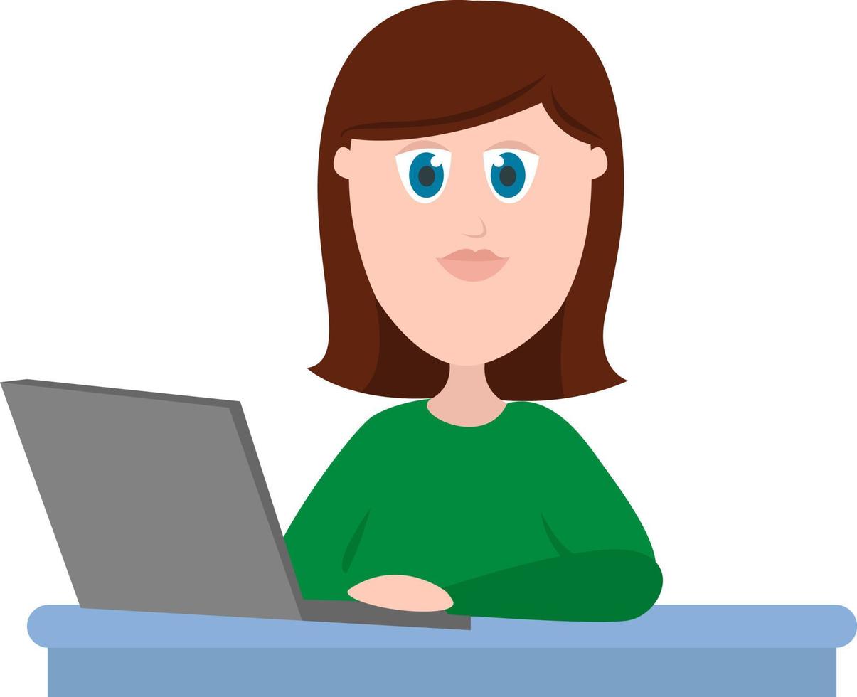 Woman working on laptop, illustration, vector on white background